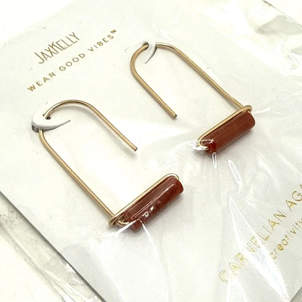 NEW Free People x JAXKELLY 18kt Gold Plated Carnelian Agate Bead Earrings NWT